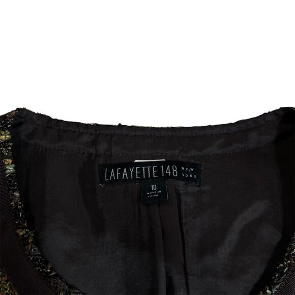 Lafayette 148 New York Tweed Zip-Up Jacket Blazer Women’s Size 10 Brown Green - Picture 5 of 8